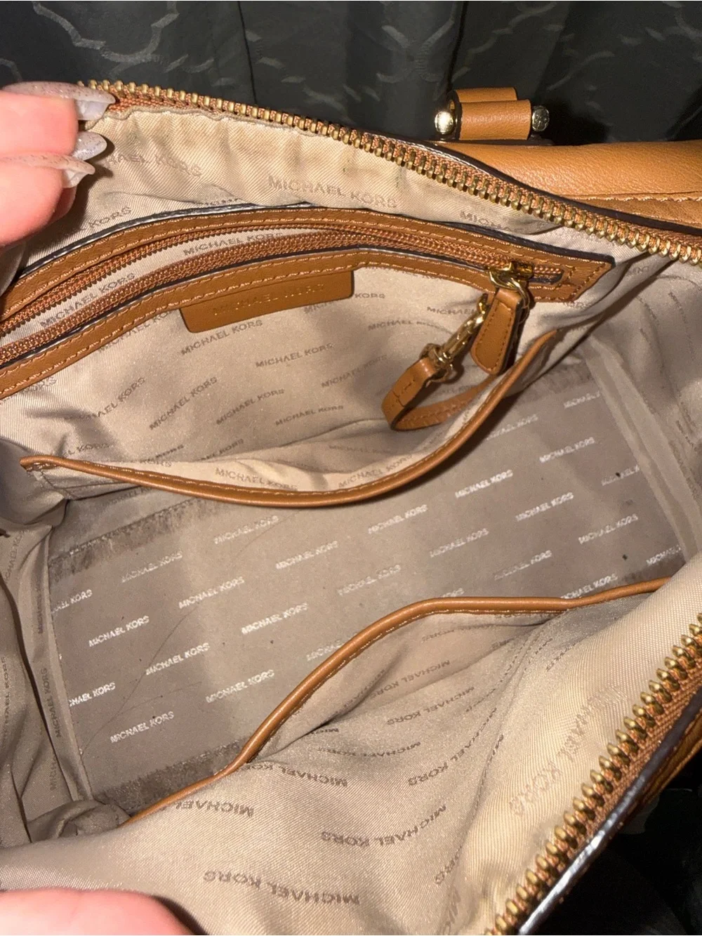 Michael Kors Mercer Tan Floral Applique Satchel
